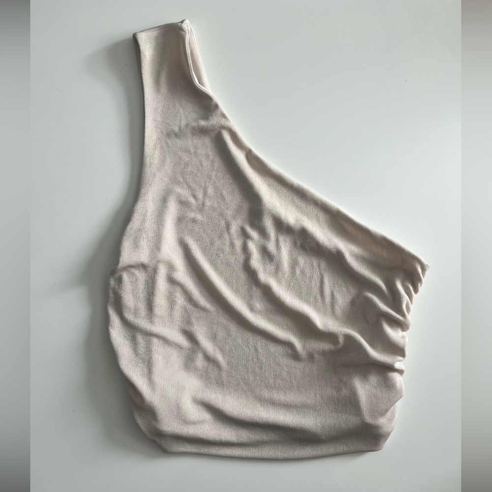 CLOSING SALE 
Elegant Ruched Beige One Shoulder Tank BNWT